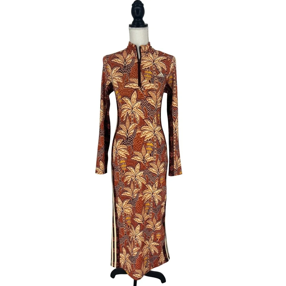 Farm Rio x Adidas Tropical Print Zip Up Midi Dress Small - Picture 2 of 16